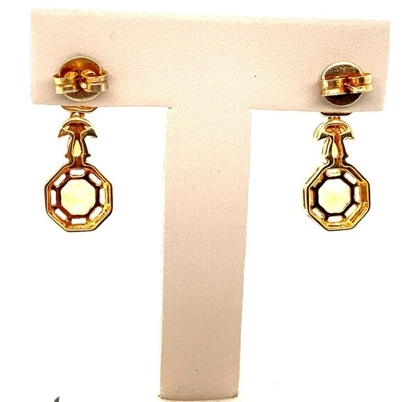 Designer FARA Gold Plate Sterling‎ Silver & Hexagon Cut Citrine Dangle Earrings - Picture 3 of 7